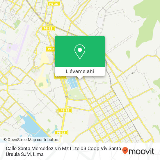 Mapa de Calle Santa Mercédez s n Mz  I  Lte  03 Coop Viv  Santa Úrsula SJM