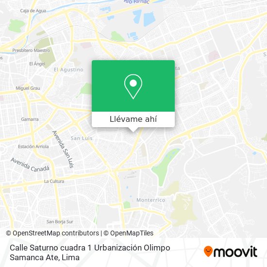 Mapa de Calle Saturno cuadra 1   Urbanización Olimpo  Samanca  Ate