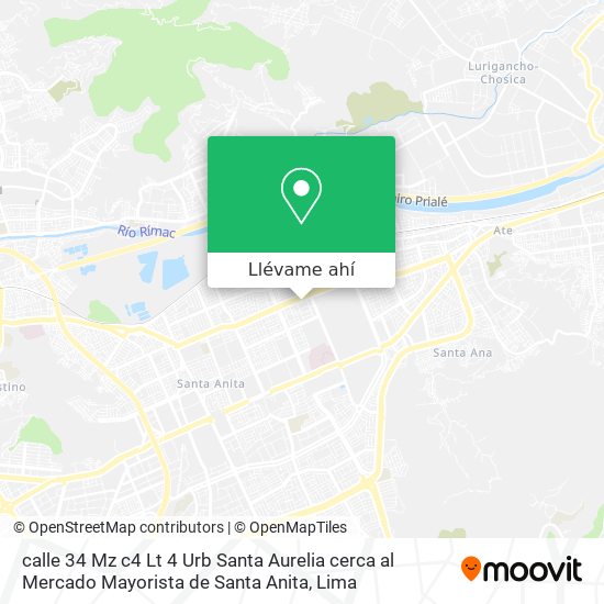 Mapa de calle 34 Mz c4 Lt 4  Urb  Santa Aurelia  cerca al Mercado Mayorista de Santa Anita