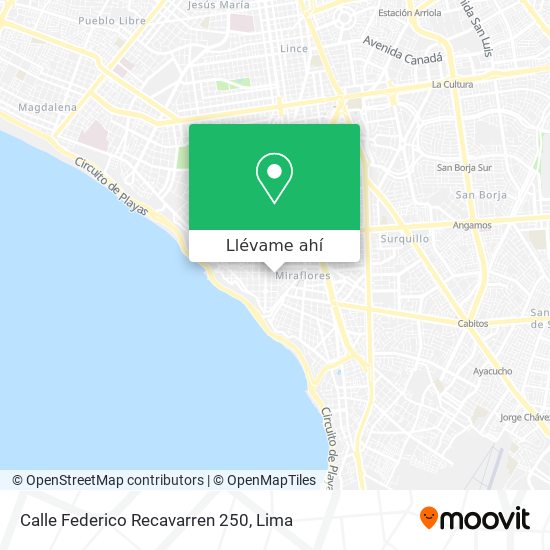 Mapa de Calle Federico Recavarren 250