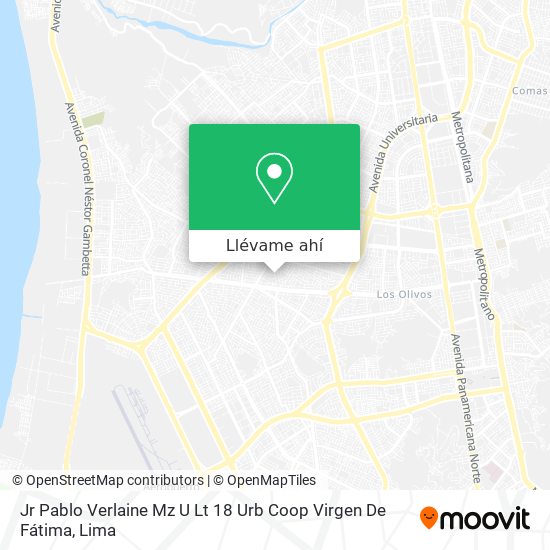 Mapa de Jr  Pablo Verlaine Mz U  Lt 18  Urb  Coop Virgen De Fátima