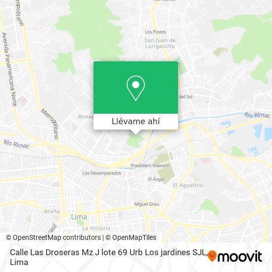 Mapa de Calle Las Droseras Mz J lote 69 Urb Los jardines SJL