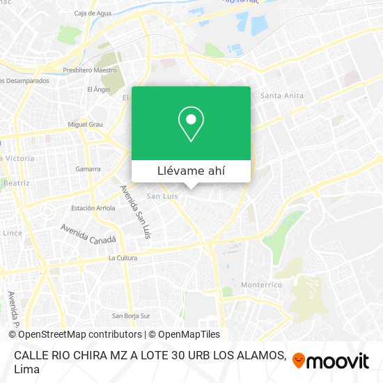 Mapa de CALLE RIO CHIRA MZ  A LOTE 30  URB  LOS ALAMOS