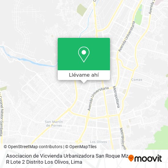 Mapa de Asociacion de Vicvienda Urbanizadora San Roque Mz R Lote 2 Distrito Los Olivos