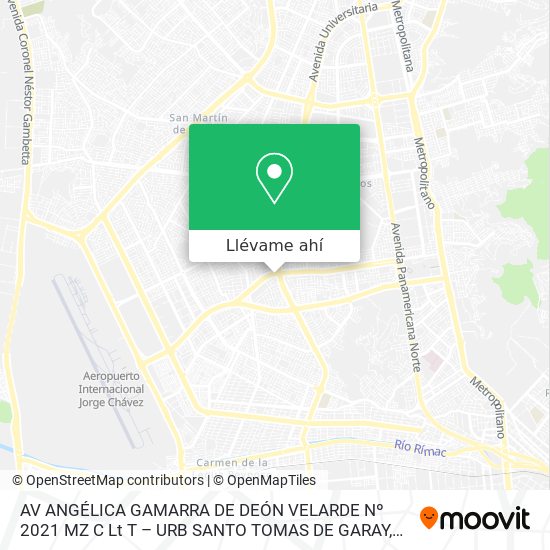 Mapa de AV  ANGÉLICA GAMARRA DE DEÓN VELARDE Nº 2021 MZ  C Lt  T – URB  SANTO TOMAS DE GARAY