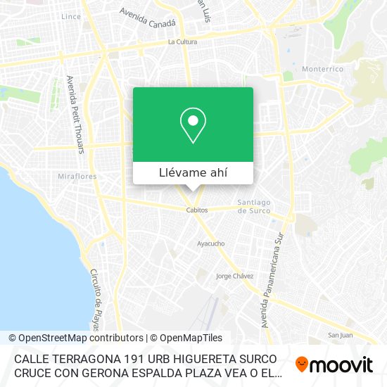 Mapa de CALLE TERRAGONA 191   URB  HIGUERETA   SURCO  CRUCE CON GERONA  ESPALDA PLAZA VEA O EL MOVISTAR