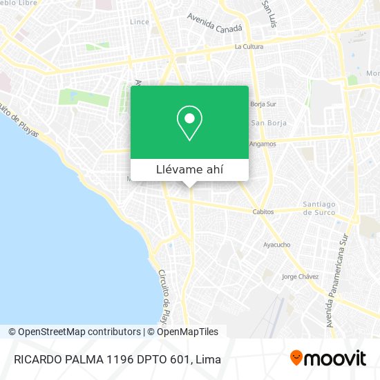Mapa de RICARDO PALMA 1196 DPTO 601