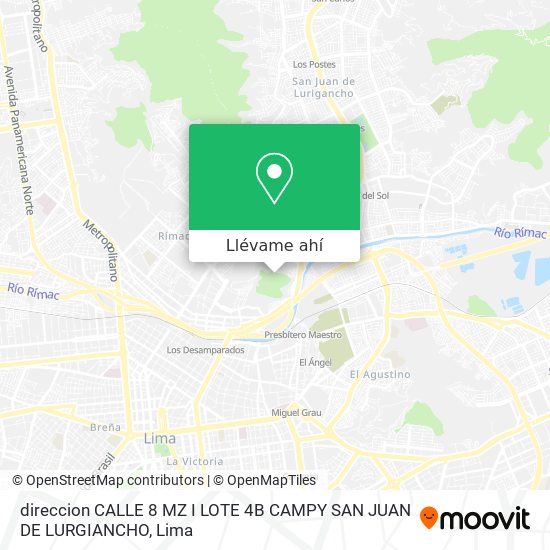 Mapa de direccion  CALLE 8 MZ  I LOTE 4B CAMPY  SAN JUAN DE LURGIANCHO