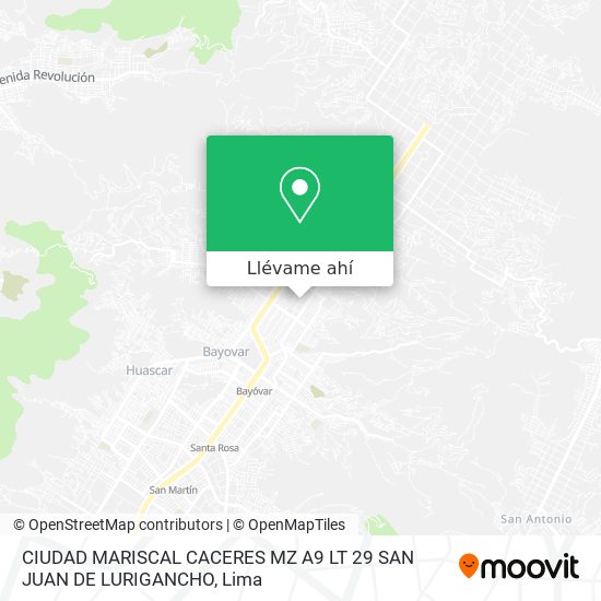 Mapa de CIUDAD MARISCAL CACERES MZ  A9 LT  29 SAN JUAN DE LURIGANCHO