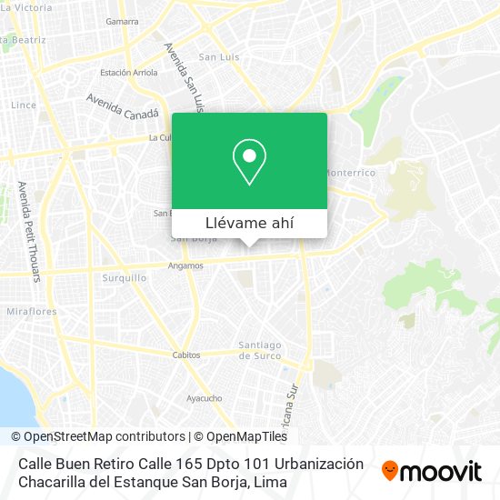 Mapa de Calle Buen Retiro Calle 165   Dpto  101   Urbanización Chacarilla del Estanque  San Borja