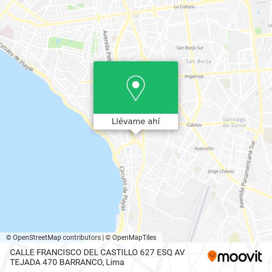 Mapa de CALLE  FRANCISCO DEL CASTILLO 627 ESQ  AV  TEJADA 470 BARRANCO