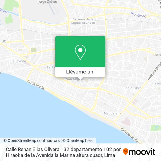 Mapa de Calle Renan Elias Olivera 132  departamento 102  por Hiraoka de la  Avenida la Marina  altura cuadr