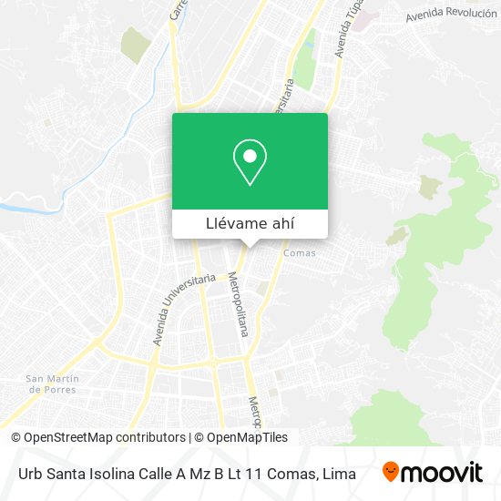 Mapa de Urb  Santa Isolina  Calle A  Mz  B  Lt  11  Comas