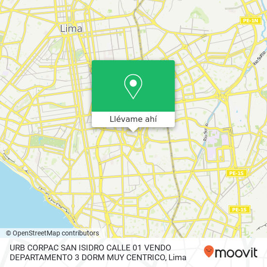 Mapa de URB  CORPAC   SAN ISIDRO   CALLE 01  VENDO DEPARTAMENTO 3 DORM   MUY CENTRICO