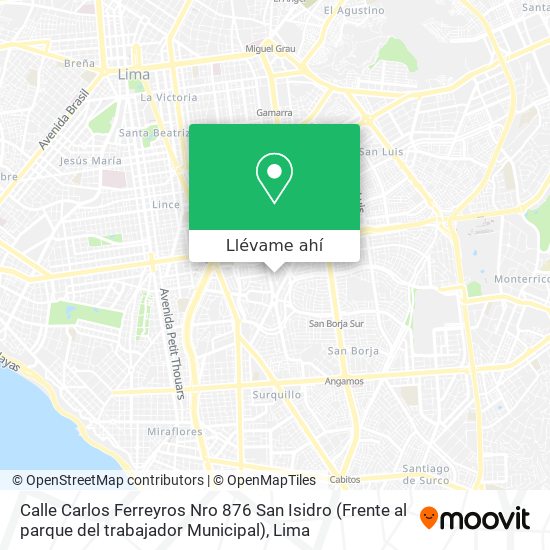 Mapa de Calle Carlos Ferreyros Nro  876  San Isidro (Frente al parque del trabajador Municipal)