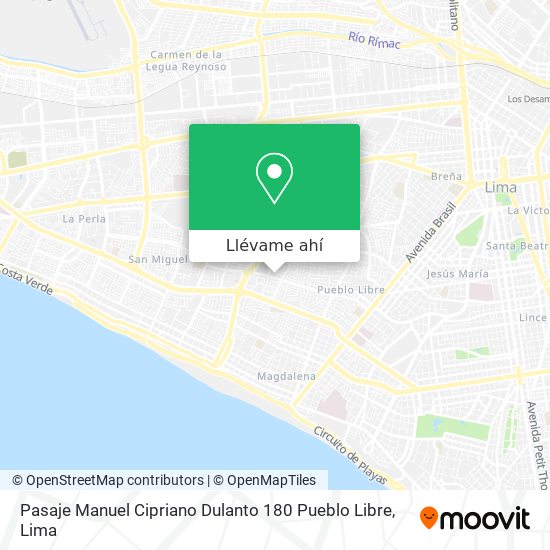 Mapa de Pasaje Manuel Cipriano Dulanto 180  Pueblo Libre