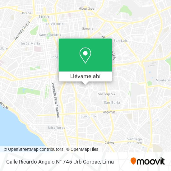 Mapa de Calle Ricardo Angulo N° 745   Urb  Corpac