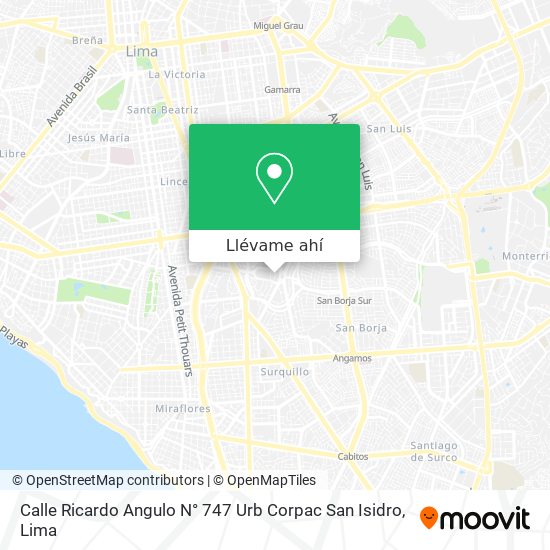 Mapa de Calle Ricardo Angulo N° 747   Urb  Corpac   San Isidro