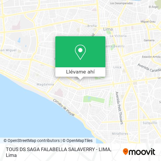 Mapa de TOUS DS SAGA FALABELLA SALAVERRY - LIMA