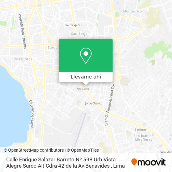 Mapa de Calle Enrique Salazar Barreto Nº 598 Urb  Vista Alegre   Surco  Alt  Cdra  42 de la Av  Benavides