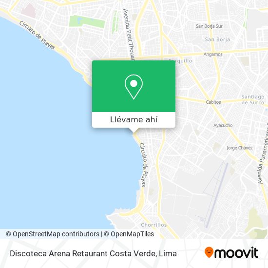 Mapa de Discoteca Arena Retaurant Costa Verde