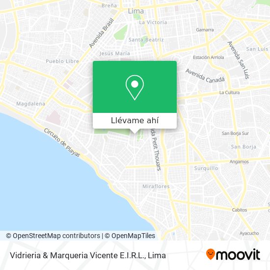 Mapa de Vidrieria & Marqueria Vicente E.I.R.L.