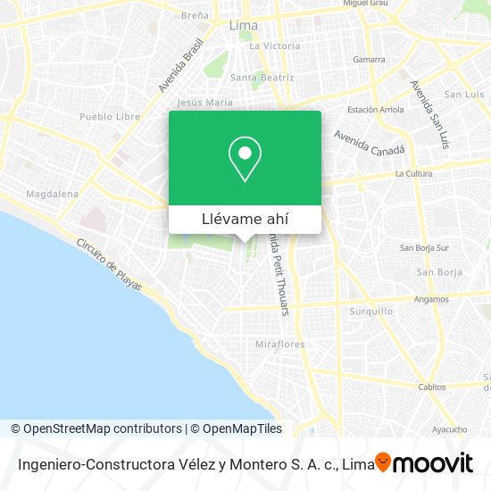 Mapa de Ingeniero-Constructora Vélez y Montero S. A. c.