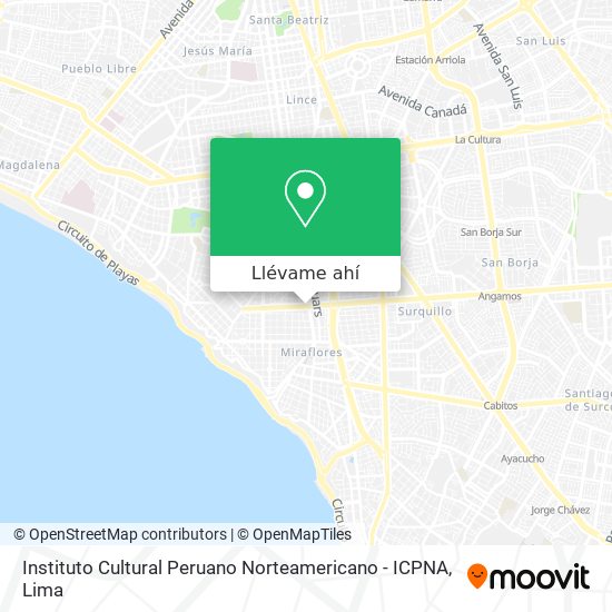Mapa de Instituto Cultural Peruano Norteamericano - ICPNA