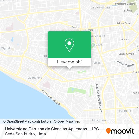 Mapa de Universidad Peruana de Ciencias Aplicadas  - UPC Sede San Isidro