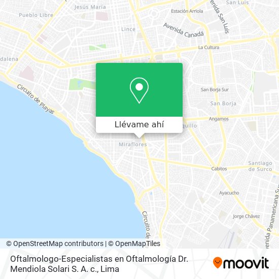 Mapa de Oftalmologo-Especialistas en Oftalmología Dr. Mendiola Solari S. A. c.