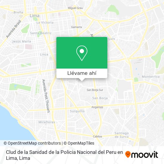 Mapa de Clud de la Sanidad de la Policia Nacional del Peru en Lima