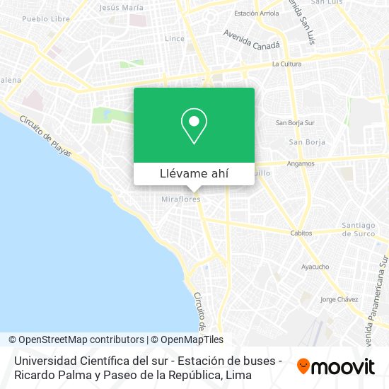 Mapa de Universidad Científica del sur - Estación de buses - Ricardo Palma y Paseo de la República