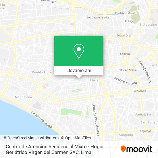 Mapa de Centro de Atención Residencial Mixto - Hogar Geriátrico Virgen del Carmen SAC