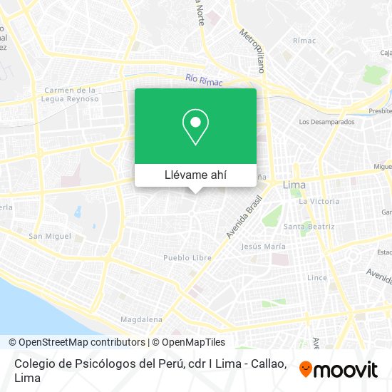 Mapa de Colegio de Psicólogos del Perú, cdr I Lima - Callao