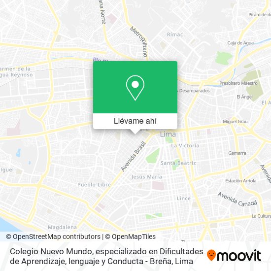 Mapa de Colegio Nuevo Mundo, especializado en Dificultades de Aprendizaje, lenguaje y Conducta - Breña