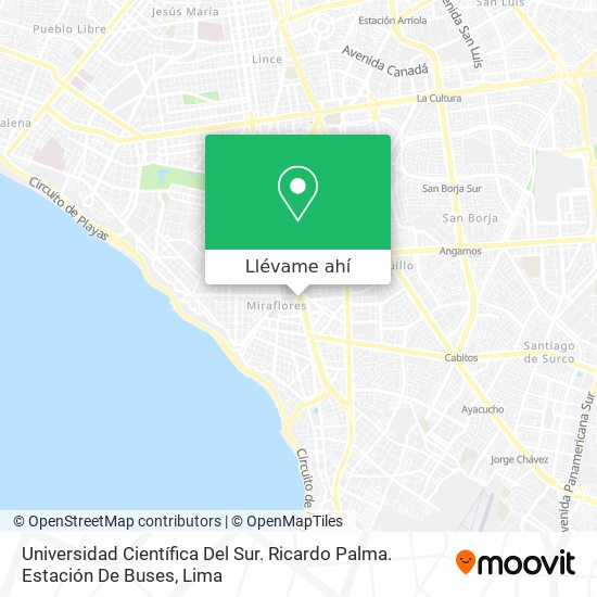 Mapa de Universidad Científica Del Sur. Ricardo Palma. Estación De Buses