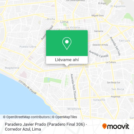 Mapa de Paradero Javier Prado (Paradero Final 306) - Corredor Azul