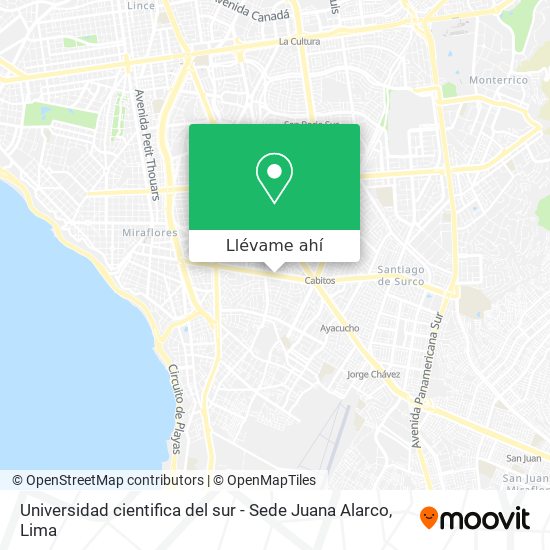 Mapa de Universidad cientifica del sur - Sede Juana Alarco