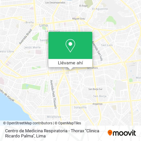 Mapa de Centro de Medicina Respiratoria - Thorax "Clinica Ricardo Palma"