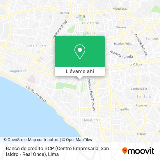 Mapa de Banco de crédito BCP (Centro Empresarial San Isidro - Real Once)