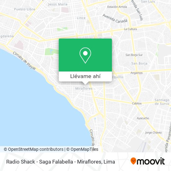 Mapa de Radio Shack - Saga Falabella - Miraflores