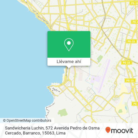 Mapa de Sandwichería Luchín, 572 Avenida Pedro de Osma Cercado, Barranco, 15063