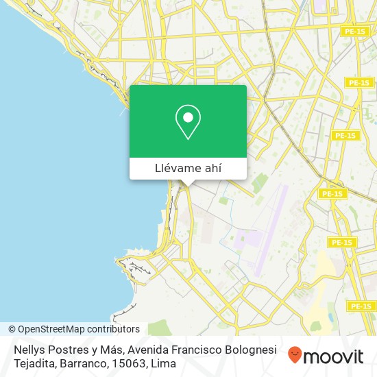Mapa de Nellys Postres y Más, Avenida Francisco Bolognesi Tejadita, Barranco, 15063