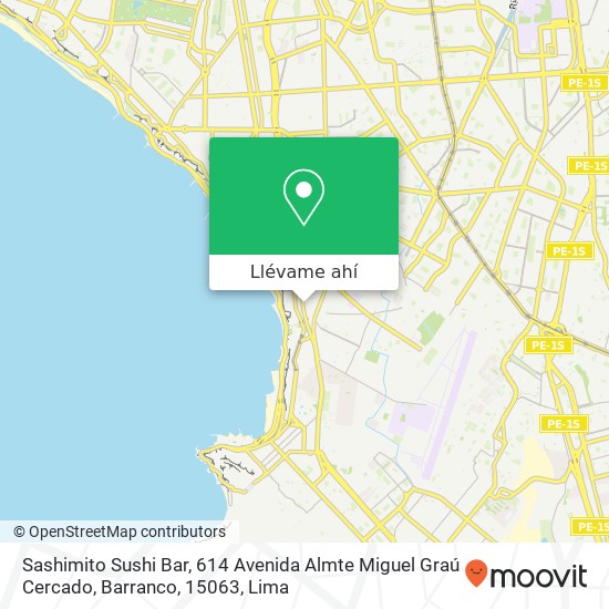 Mapa de Sashimito Sushi Bar, 614 Avenida Almte Miguel Graú Cercado, Barranco, 15063