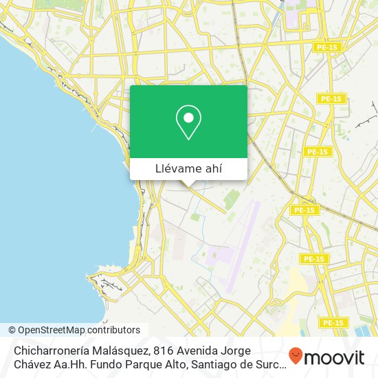 Mapa de Chicharronería Malásquez, 816 Avenida Jorge Chávez Aa.Hh. Fundo Parque Alto, Santiago de Surco, 15063