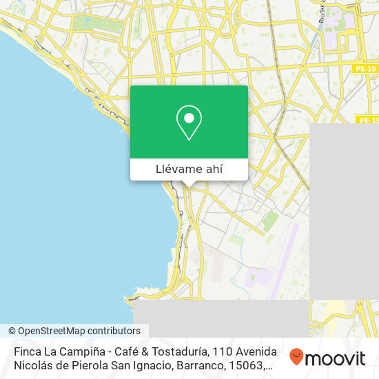 Mapa de Finca La Campiña - Café & Tostaduría, 110 Avenida Nicolás de Pierola San Ignacio, Barranco, 15063