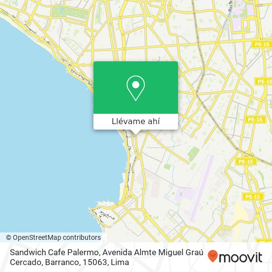 Mapa de Sandwich Cafe Palermo, Avenida Almte Miguel Graú Cercado, Barranco, 15063