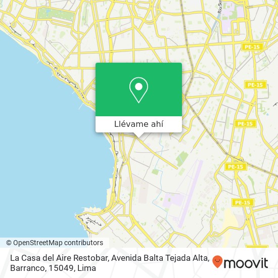 Mapa de La Casa del Aire Restobar, Avenida Balta Tejada Alta, Barranco, 15049