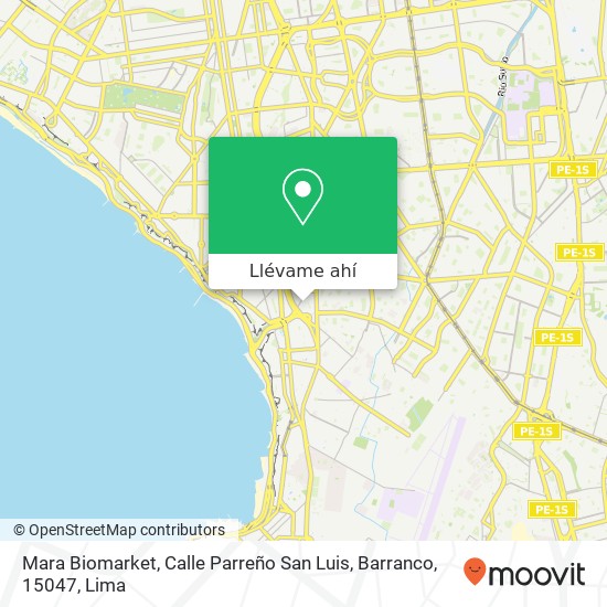 Mapa de Mara Biomarket, Calle Parreño San Luis, Barranco, 15047