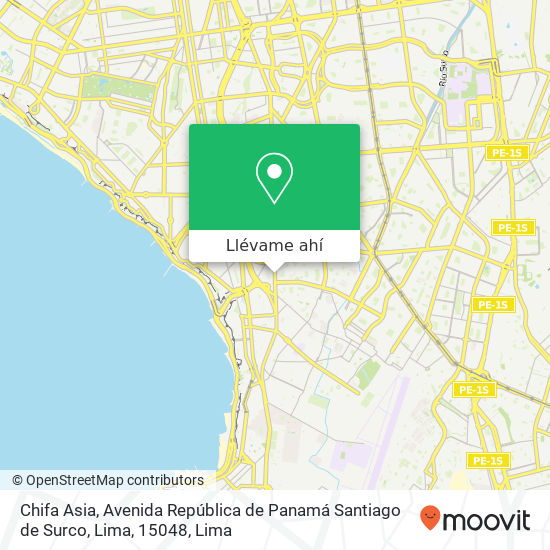 Mapa de Chifa Asia, Avenida República de Panamá Santiago de Surco, Lima, 15048